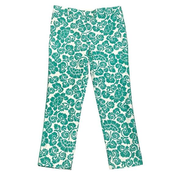 Tory Burch Walton Ankle Pants Teal Green Paisley Size 10 Cotton - Picture 4 of 9